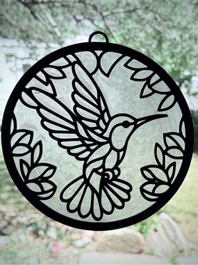 Hummingbird Stained Glass Suncatcher - Black Frame